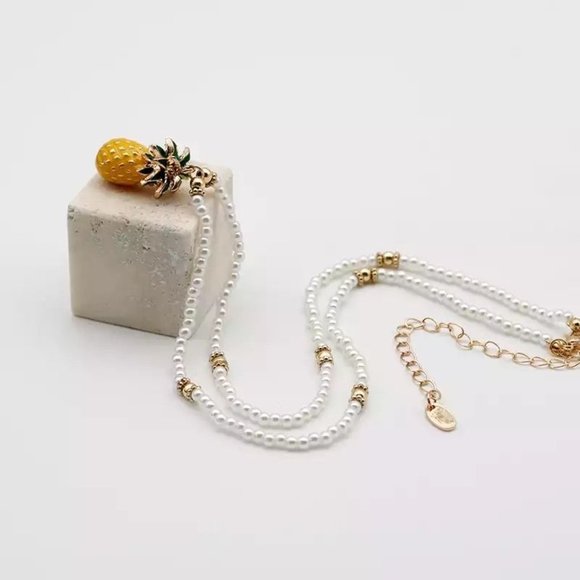 *50% OFF! Pineapple & Pearl necklace golden beaded pearls boho chic beach - Picture 8 of 8